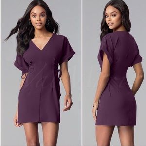 Deep Plum Dress With Lace Up Waist Detail